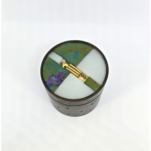 Rare Thomas Meyers Studio Mineral Metal And Glass Container Trinket Box Signed - Picture 2 of 11